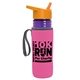 a transparent violet bottle & orange lid & hot pink insulator the lifeguard - 24 oz pete bottle with flip straw lid