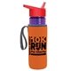 a transparent violet bottle & red lid & orange insulator the lifeguard - 24 oz pete bottle with flip straw lid