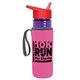 a transparent violet bottle & red lid & hot pink insulator the lifeguard - 24 oz pete bottle with flip straw lid