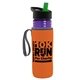 a transparent violet bottle & black-with-green-spout lid & orange insulator the lifeguard - 24 oz pete bottle with flip straw lid