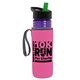 a transparent violet bottle & black-with-green-spout lid & hot pink insulator the lifeguard - 24 oz pete bottle with flip straw lid