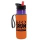 a transparent violet bottle & black-with-red-spout lid & orange insulator the lifeguard - 24 oz pete bottle with flip straw lid
