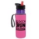 a transparent violet bottle & black-with-red-spout lid & hot pink insulator the lifeguard - 24 oz pete bottle with flip straw lid