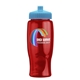 a cyan lid & transparent-red bottle poly - pure - 27 oz transparent bottle with push pull lid and digital imprint