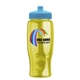a cyan lid & transparent-yellow bottle poly - pure - 27 oz transparent bottle with push pull lid and digital imprint