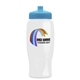 a cyan lid & white bottle poly - pure - 27 oz transparent bottle with push pull lid and digital imprint