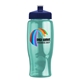 a navy-blue lid & transparent teal bottle poly - pure - 27 oz transparent bottle with push pull lid and digital imprint