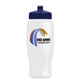 a navy-blue lid & white bottle poly - pure - 27 oz transparent bottle with push pull lid and digital imprint