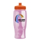 a orange lid & transparent-pink bottle poly - pure - 27 oz transparent bottle with push pull lid and digital imprint