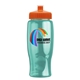 a orange lid & transparent teal bottle poly - pure - 27 oz transparent bottle with push pull lid and digital imprint