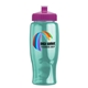 a pink lid & transparent teal bottle poly - pure - 27 oz transparent bottle with push pull lid and digital imprint