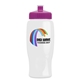 a pink lid & white bottle poly - pure - 27 oz transparent bottle with push pull lid and digital imprint