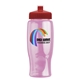 a red lid & transparent-pink bottle poly - pure - 27 oz transparent bottle with push pull lid and digital imprint