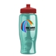 a red lid & transparent teal bottle poly - pure - 27 oz transparent bottle with push pull lid and digital imprint