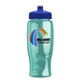 a royal-blue lid & transparent teal bottle poly - pure - 27 oz transparent bottle with push pull lid and digital imprint