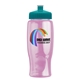 a teal lid & transparent-pink bottle poly - pure - 27 oz transparent bottle with push pull lid and digital imprint