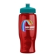a teal lid & transparent-red bottle poly - pure - 27 oz transparent bottle with push pull lid and digital imprint