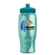 a teal lid & transparent teal bottle poly - pure - 27 oz transparent bottle with push pull lid and digital imprint