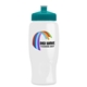 a teal lid & white bottle poly - pure - 27 oz transparent bottle with push pull lid and digital imprint