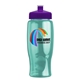 a violet lid & transparent teal bottle poly - pure - 27 oz transparent bottle with push pull lid and digital imprint