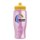 a yellow lid & transparent-pink bottle poly - pure - 27 oz transparent bottle with push pull lid and digital imprint