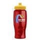a yellow lid & transparent-red bottle poly - pure - 27 oz transparent bottle with push pull lid and digital imprint
