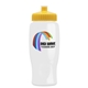 a yellow lid & white bottle poly - pure - 27 oz transparent bottle with push pull lid and digital imprint