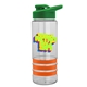 a clear bottle & green lid & orange grip sergeant stripe - 24 oz tritan(tm) bottle with drink thru lid, stripe bands, and digital imprint