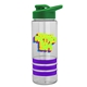 a clear bottle & green lid & violet grip sergeant stripe - 24 oz tritan(tm) bottle with drink thru lid, stripe bands, and digital imprint