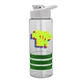 a clear bottle & white lid & green grip sergeant stripe - 24 oz tritan(tm) bottle with drink thru lid, stripe bands, and digital imprint