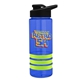 a blue bottle & black lid & lime-green grip sergeant stripe - 24 oz tritan(tm) bottle with drink thru lid, stripe bands, and digital imprint