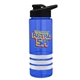 a blue bottle & black lid & white grip sergeant stripe - 24 oz tritan(tm) bottle with drink thru lid, stripe bands, and digital imprint
