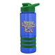 a blue bottle & green lid & green grip sergeant stripe - 24 oz tritan(tm) bottle with drink thru lid, stripe bands, and digital imprint