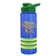 a blue bottle & green lid & lime-green grip sergeant stripe - 24 oz tritan(tm) bottle with drink thru lid, stripe bands, and digital imprint