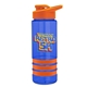 a blue bottle & orange lid & orange grip sergeant stripe - 24 oz tritan(tm) bottle with drink thru lid, stripe bands, and digital imprint