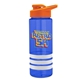a blue bottle & orange lid & white grip sergeant stripe - 24 oz tritan(tm) bottle with drink thru lid, stripe bands, and digital imprint