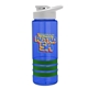 a blue bottle & white lid & green grip sergeant stripe - 24 oz tritan(tm) bottle with drink thru lid, stripe bands, and digital imprint