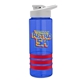 a blue bottle & white lid & red grip sergeant stripe - 24 oz tritan(tm) bottle with drink thru lid, stripe bands, and digital imprint