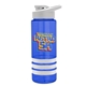 a blue bottle & white lid & white grip sergeant stripe - 24 oz tritan(tm) bottle with drink thru lid, stripe bands, and digital imprint