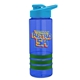 a blue bottle & cyan lid & green grip sergeant stripe - 24 oz tritan(tm) bottle with drink thru lid, stripe bands, and digital imprint