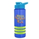a blue bottle & cyan lid & lime-green grip sergeant stripe - 24 oz tritan(tm) bottle with drink thru lid, stripe bands, and digital imprint