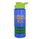 a blue bottle & lime-green lid & green grip sergeant stripe - 24 oz tritan(tm) bottle with drink thru lid, stripe bands, and digital imprint