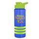 a blue bottle & lime-green lid & lime-green grip sergeant stripe - 24 oz tritan(tm) bottle with drink thru lid, stripe bands, and digital imprint
