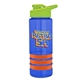 a blue bottle & lime-green lid & orange grip sergeant stripe - 24 oz tritan(tm) bottle with drink thru lid, stripe bands, and digital imprint