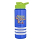 a blue bottle & lime-green lid & white grip sergeant stripe - 24 oz tritan(tm) bottle with drink thru lid, stripe bands, and digital imprint