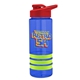 a blue bottle & red lid & lime-green grip sergeant stripe - 24 oz tritan(tm) bottle with drink thru lid, stripe bands, and digital imprint
