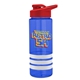 a blue bottle & red lid & white grip sergeant stripe - 24 oz tritan(tm) bottle with drink thru lid, stripe bands, and digital imprint