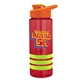 a red bottle & orange lid & lime-green grip sergeant stripe - 24 oz tritan(tm) bottle with drink thru lid, stripe bands, and digital imprint