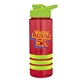 a red bottle & lime-green lid & lime-green grip sergeant stripe - 24 oz tritan(tm) bottle with drink thru lid, stripe bands, and digital imprint