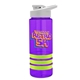 a violet bottle & white lid & lime-green grip sergeant stripe - 24 oz tritan(tm) bottle with drink thru lid, stripe bands, and digital imprint